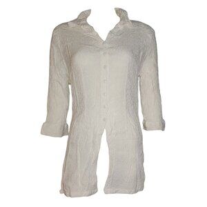 ENDLESS KNOT ART Solid All White Textured Button Front 3/4 Sleeve Top Size X/L